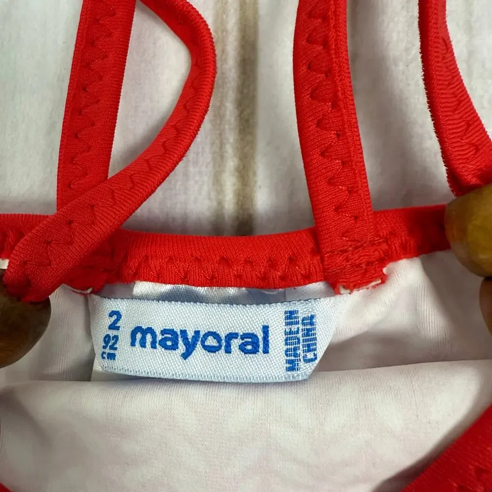 Mayoral Girls Swimsuit Size 2 Red‎ Grenadine Ruffle Two Piece